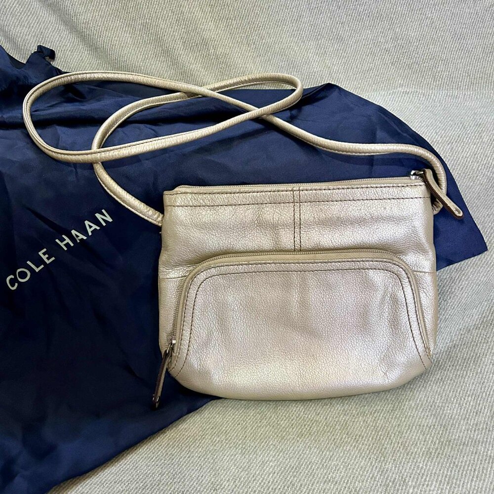 Cole Haan Metallic Silver Leather Multi-Pocket Wallet Crossbody